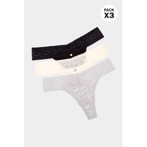 Panty brasilera elaborado en algodón y encaje paquete x3