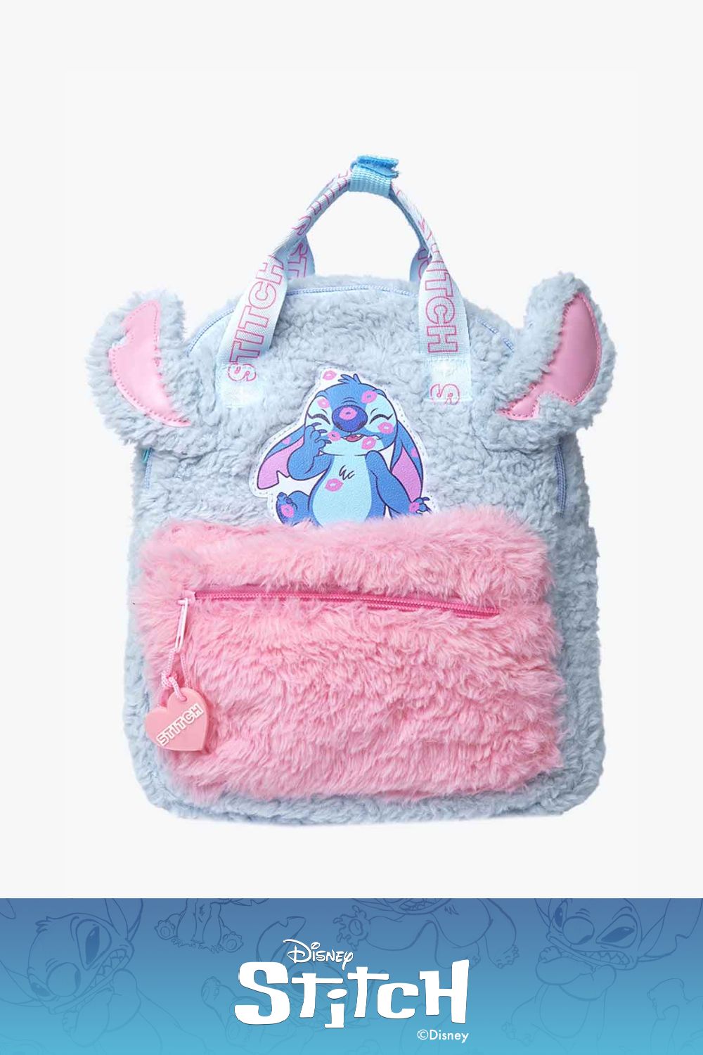 Morral afelpado con diseño de stitch y asas ajustables