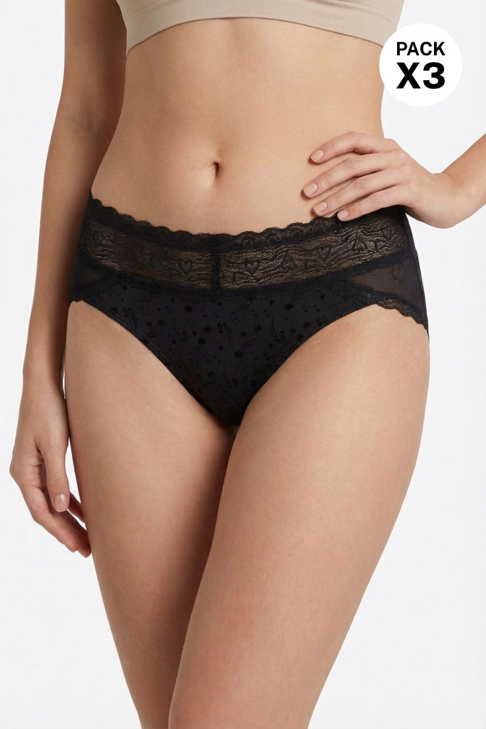 Hipster Algodón Y Encaje Paquete X3 Con Ajuste Perfecto