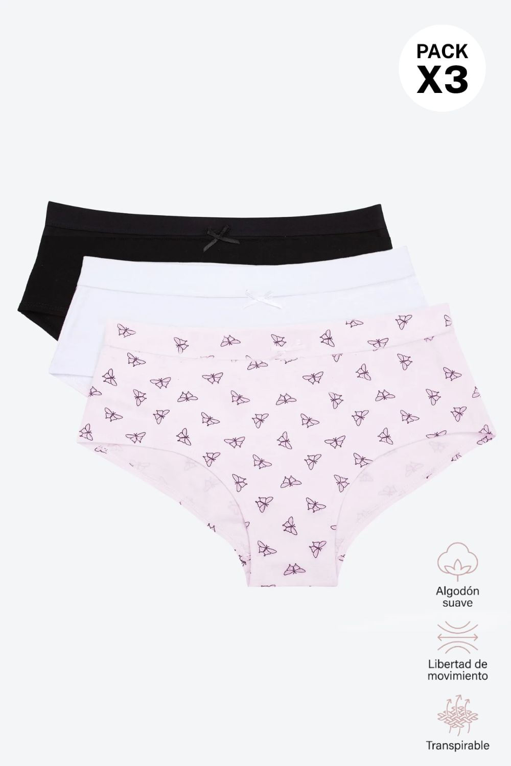 Hipster confeccionado en algodón para adolescentes paquete x3